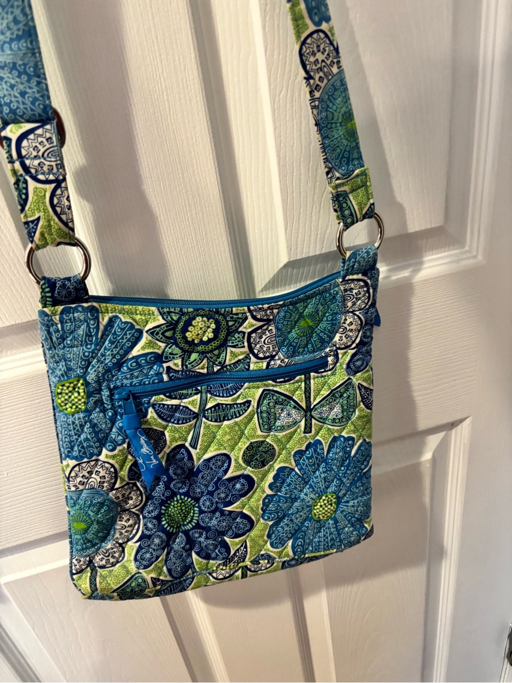 Blue & Green Floral Crossbody Bag - never used